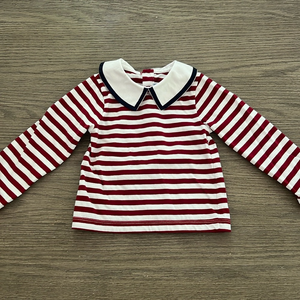 Jacadi Red & White Striped Long Sleeve Top with Contrasting Collar